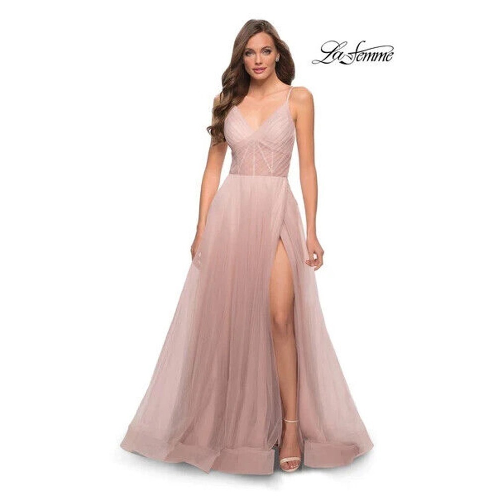 NWT La Femme A Line Tulle Bodice Gown 29076 Women's Dusty Mauve Size 10